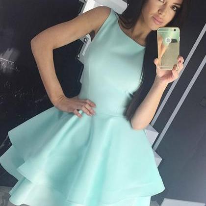 Crew Neck Light Mint Homecoming Dress With Layered..