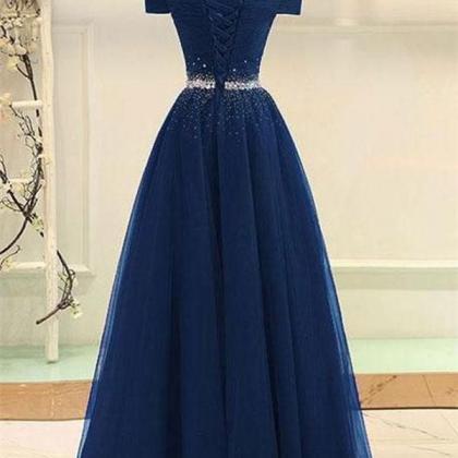 Off The Shoulder Navy Blue Evening Dress With Corset Back on Luulla