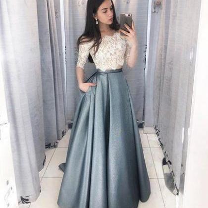 Two Pieces Prom Dress With Half Sleeves Lace Top