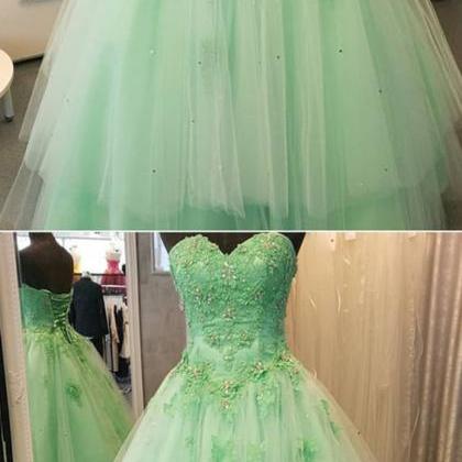 Off Shoulder Flowers Lace Appliques Beaded Mint Green Quinceanera Dress for Sweet 16 WQ1187