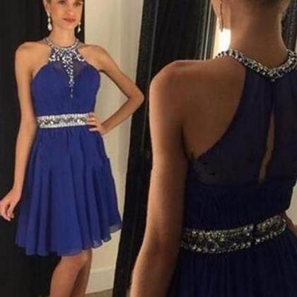 A-Line Halter Keyhole Backless White Homecoming Dress With Lace c3033