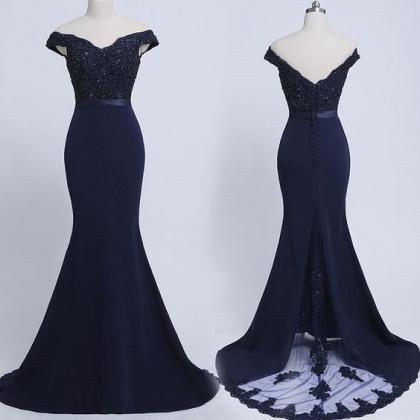 Off The Shoulder Navy Evening Gown on Luulla