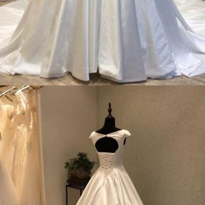 Cap Sleeves Satin Wedding Dress With Corset..