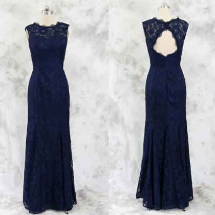Navy Lace Formal Occasion Dress With Keyhole Back..