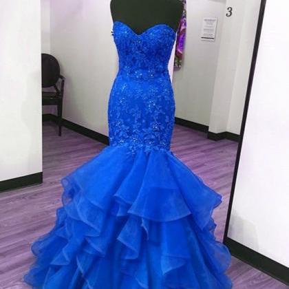 Royal Blue Fuchsia Mermaid Prom Dress With Tiered..