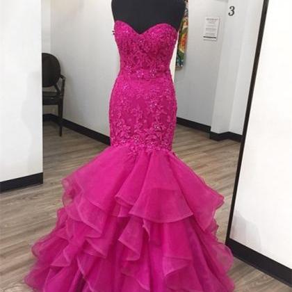 Royal Blue Fuchsia Mermaid Prom Dress With Tiered..