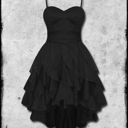 Spaghetti Straps Black Short Party Dress With..