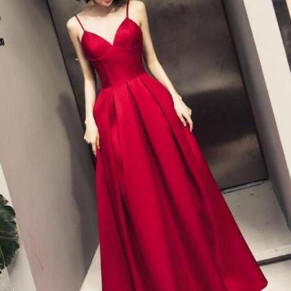 Spaghetti Straps Bright Red Prom Dress Evening..