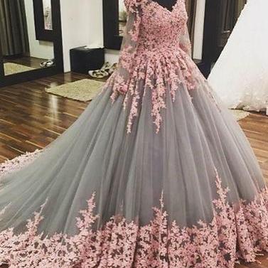 V Neck Ball Gown Pageant Dress With Lace