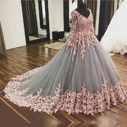 V Neck Ball Gown Pageant Dress With Lace