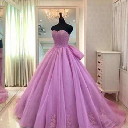 Lavender Ball Gown Prom Dress With Appliques