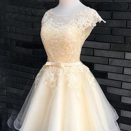 Cap Sleeves Light Champagne Short Wedding Dress