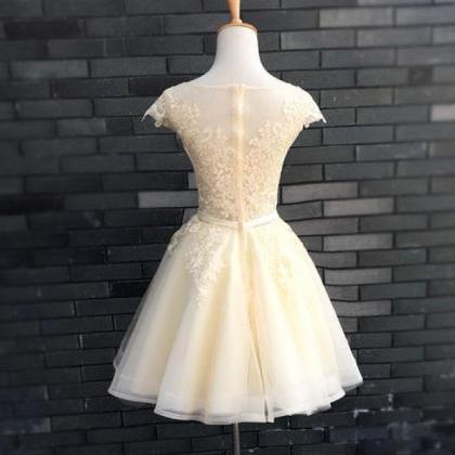 Cap Sleeves Light Champagne Short Wedding Dress