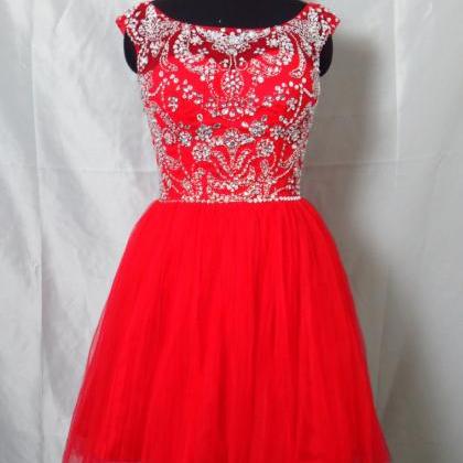 Beaded Red Short Homecoming Party Dresses Knee..