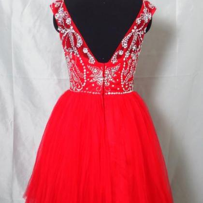 Beaded Red Short Homecoming Party Dresses Knee..