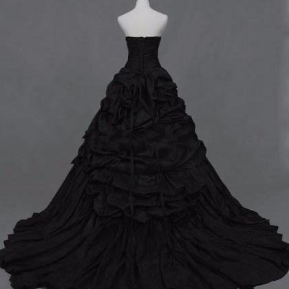 Gothic Black Taffeta Ball Gown Wedding Dress
