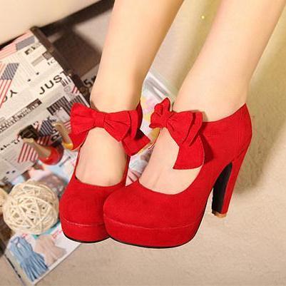 Black/red High Heels Women Shoes With Bowknot