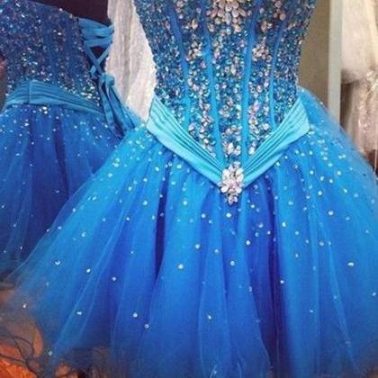 Lovely Sweetheart Light Blue Beaded Homecoming Dress, Short Blue Prom Dress