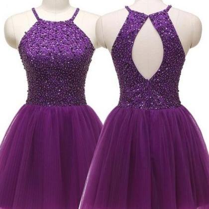 Two Piece Blue Keyhole Beading Pockets Homecoming Dress LBQH0016