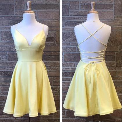 Yellow Short Homecoming Party Dress