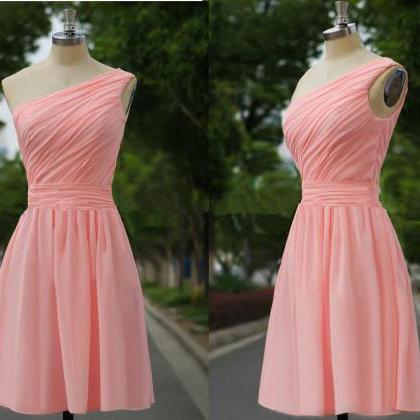 One Shoulder Blush Pink Short Bridesmaid Dress..