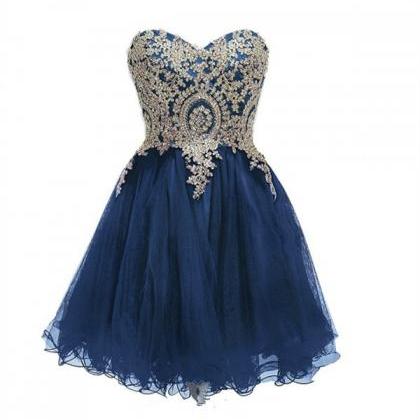 Navy Blue Hoco Party Dress Homecoming With Corset..