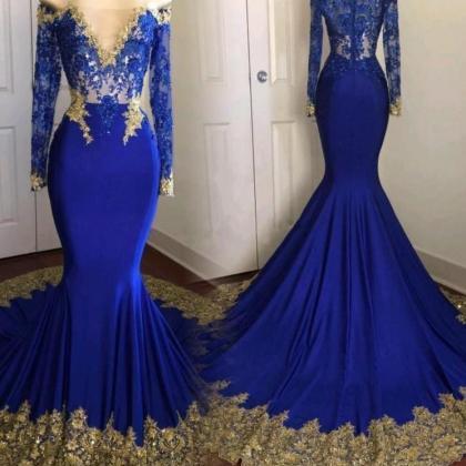 Off The Shoulder Royal Blue Prom Dress With..