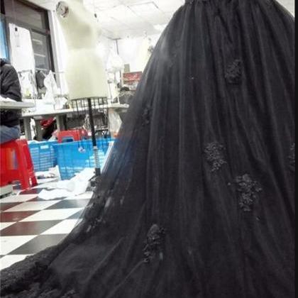 Real Pictures Black Ball Gown Wedding Dresses..