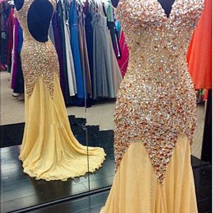 Backless Sparkle Prom Dress With Brush Train