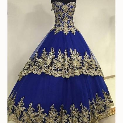 Sleeveless Blue Ball Gown Prom Dresses Quinceanera..