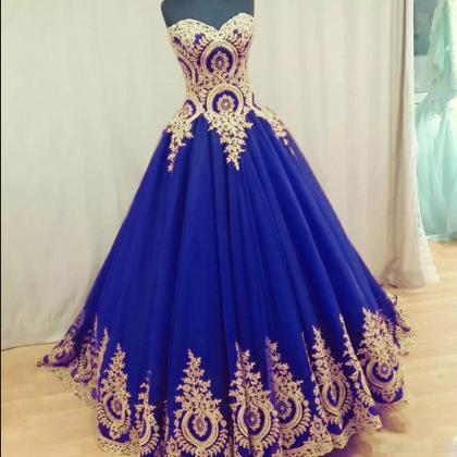 Appliqued Blue Prom Dress