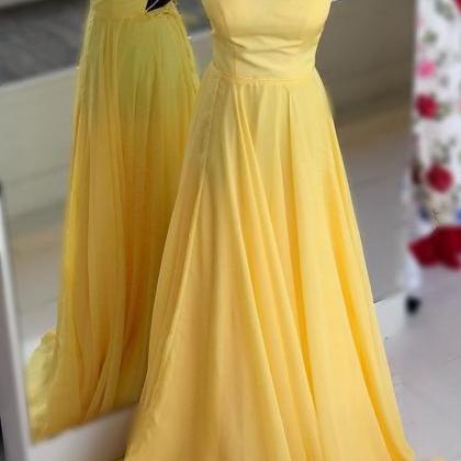 Scoop Neckline Long Yellow Chiffon Prom Dress With..