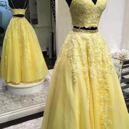 Two Pieces Yellow Prom Dress