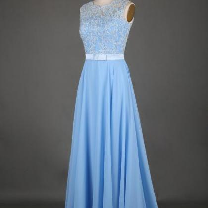 Blue Long Prom Dresses With Open Back Flowy..