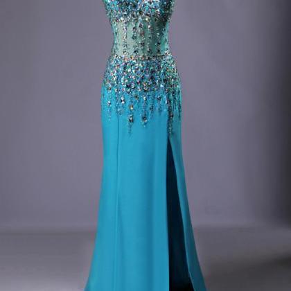 Crystaled Sheer Bodice Sparkle Prom Dress