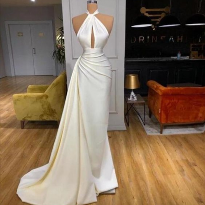 Halter Pearl Ivory Evening Gown Pageant Dress
