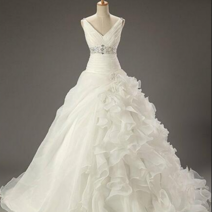 V Neck Ruched Organza Bridal Dresses