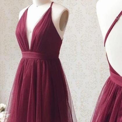 Deep Plunging Neck Wine Short Hoco Party Dress