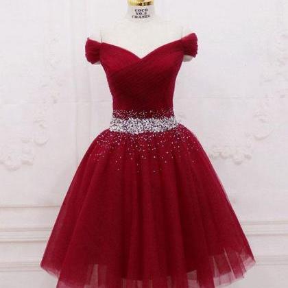 Off The Shoulder Red Hoco Party Dress With Beads