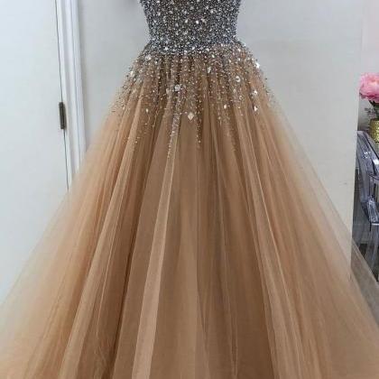 Sweetheart Neckline Champagne Evening Gown With..