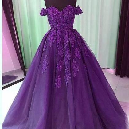 Off The Shoulder Purple Evening Gown Pageant Dress