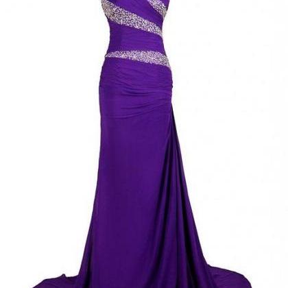 One Shoulder Long Purple Eveniing Gowns Pageant..
