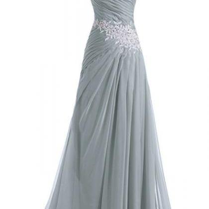 One Shoulder Grey Pleated Long Evening Dress With..