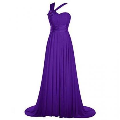 One Shoulder Formal Dress Evening Gown Puple Long Bridesmaids Dresses ...