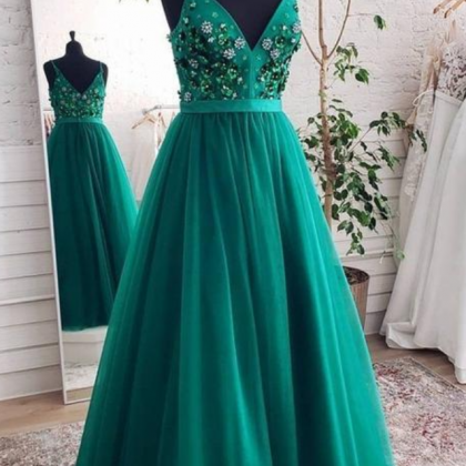 Dark Green Long Evening Dress For Party Formal..