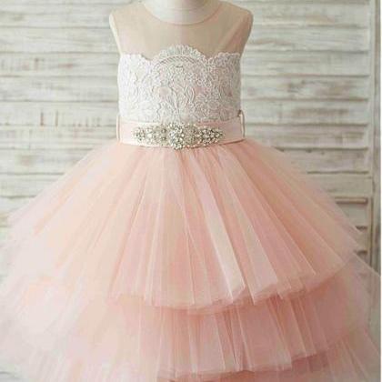 Mesh Neck Tiered Girl Pageant Dress For Birthday..