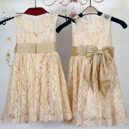 Champagne Lace Flower Girl Dresses With Sash First..
