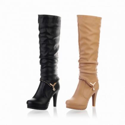 Women High Heels Leather Boots