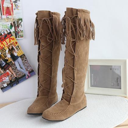 Lace-up Front Under Knee Winter Boots Women Shoes