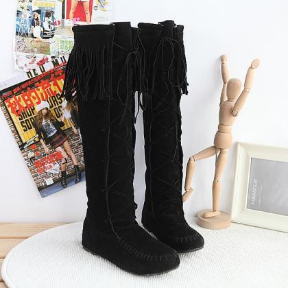 Lace-up Front Under Knee Winter Boots Women Shoes